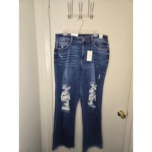 Judy Blue Mid Rise Dad Jean Distressed Frayed Hem Denim 18W JB82605MD-PL